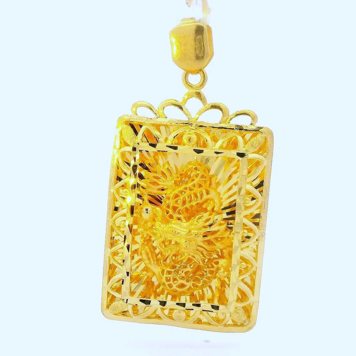 24K Rectangle Dragon Traditional Pendant - Z008114 | Free & Fast