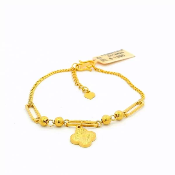 24K Link Chain with a Flower Charm Bracelet - Z018826 | Free & Fast